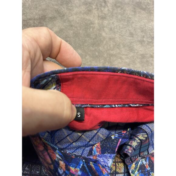 Visconti Black Shirt Mens‎ Small Blue Paisley Windowpane Long Sleeve Button Up - Picture 4 of 6